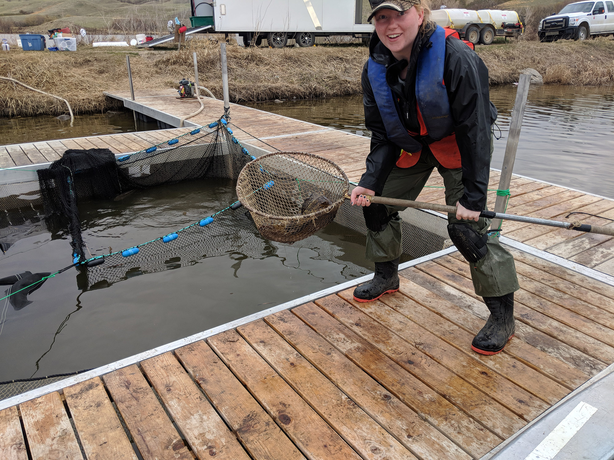 Shannon catching fish