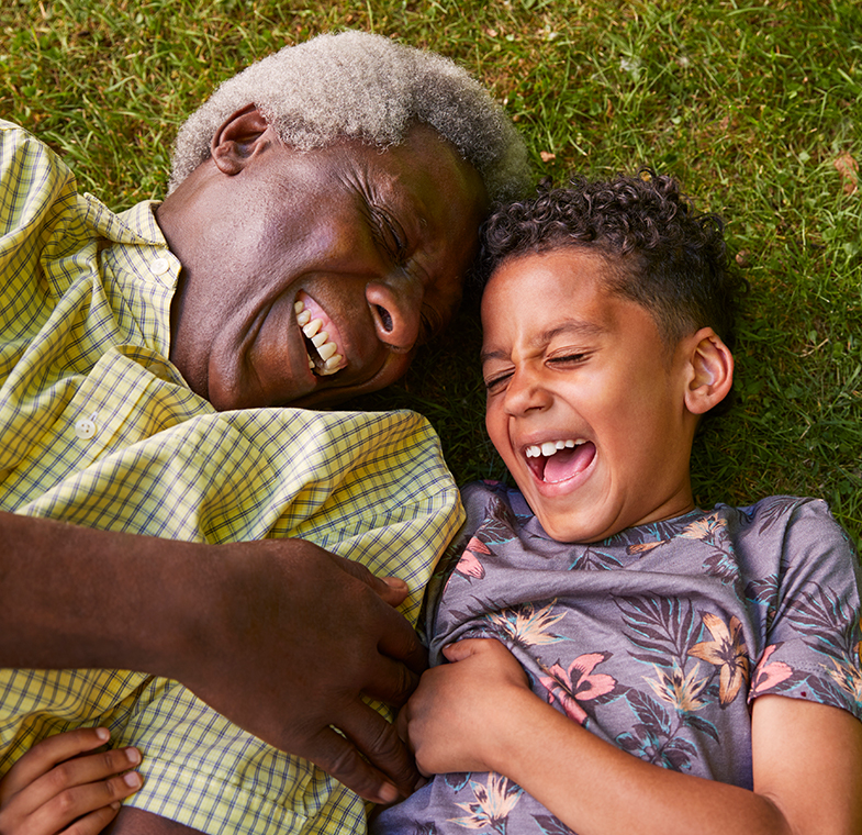 grandpa and grandchild in nature
