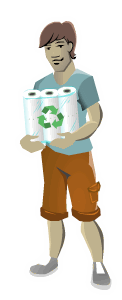 Animated image of man holding recycled toilet paper