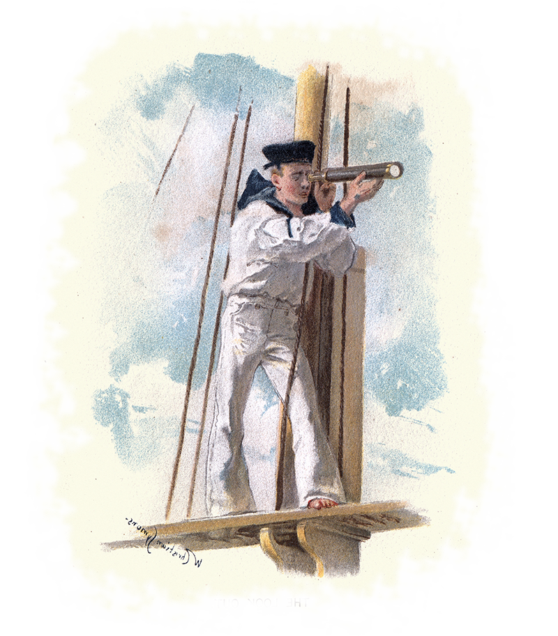 vintage illustration sailor with spyglass