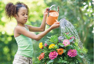 child watering flowers