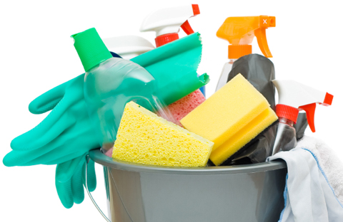Bucket of cleaning supplies