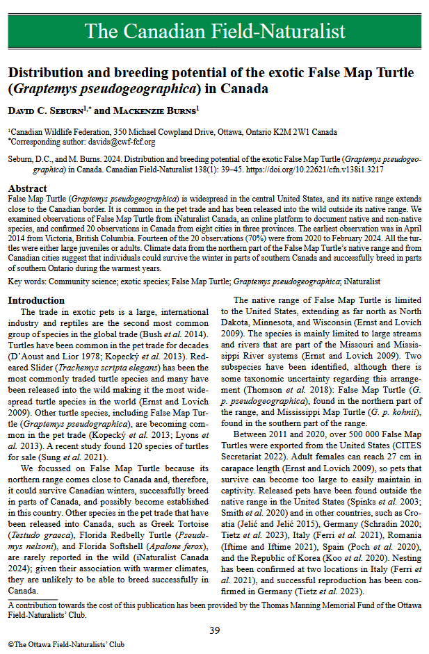 Distribution of False Map Turtle in Canada