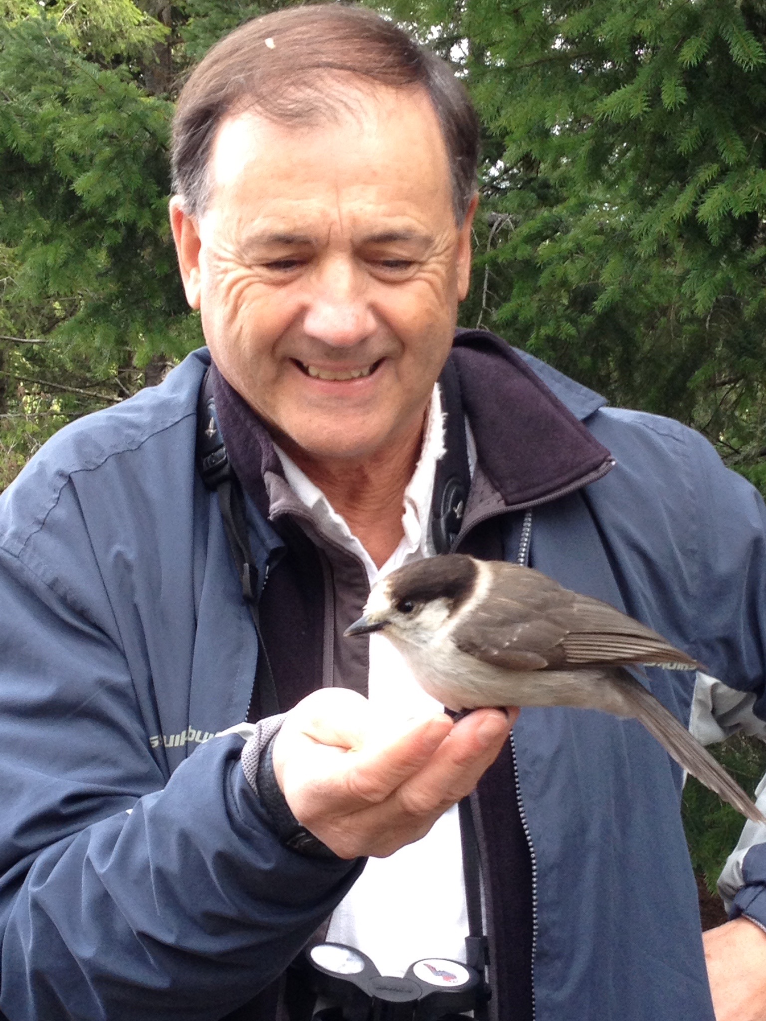 David Bird with a Canada Jay