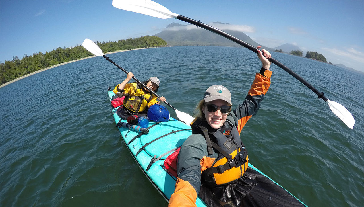 kayak girls ocean water