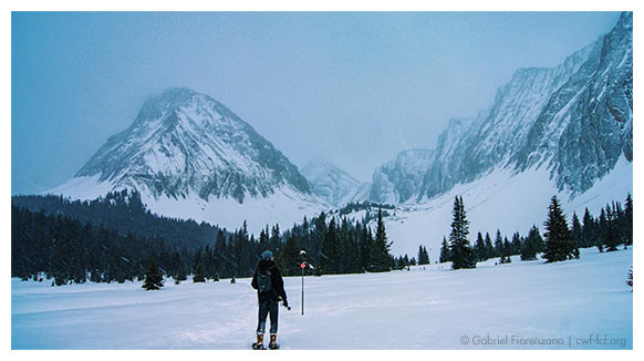 Snowshoeing in the mountains